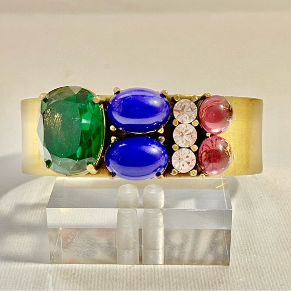Rare YOSCA Jeweled Cuff Signed Ruby Emerald Sapphire Gemstones Antique Gold - Picture 7 of 7